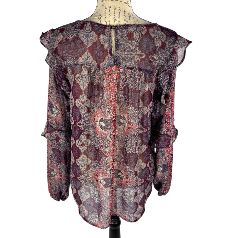 Knox Rose Womens Floral Paisley Flowy Long Sleeve Blouse - Picture 2 of 13